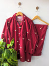 Maroon Petals Linen PJ Set