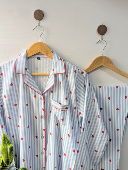 Sky & Red Hearts Linen PJ Set