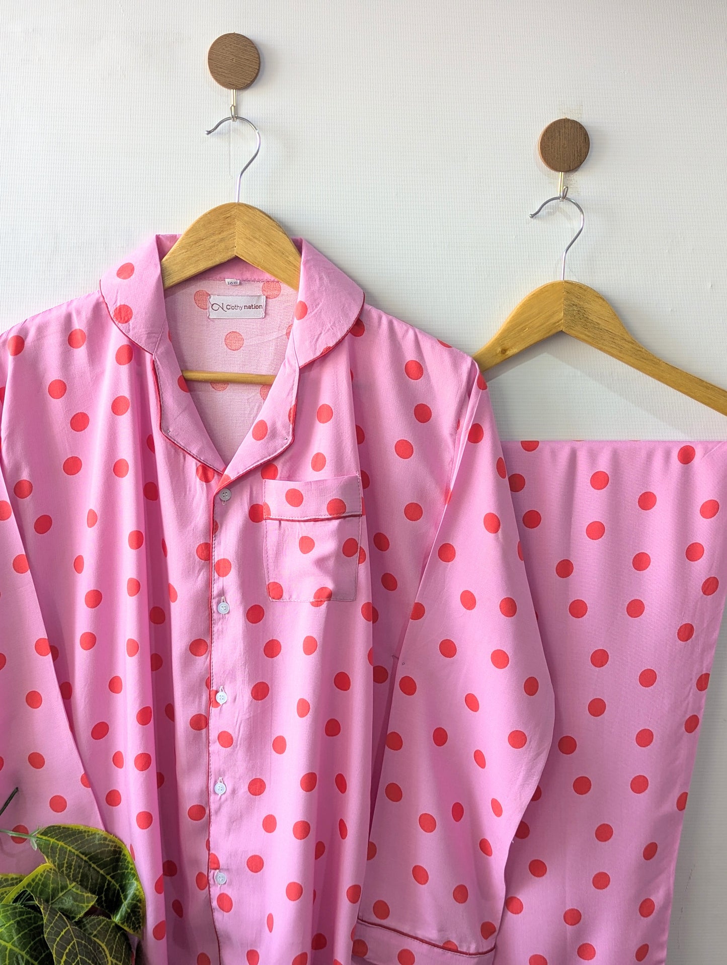 Pink Polka Dot Linen PJ Set