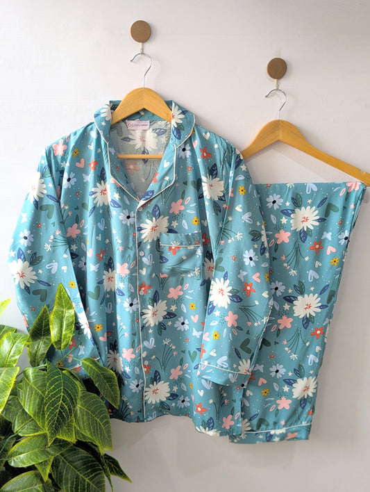 Aqua Bloom Linen PJ Set