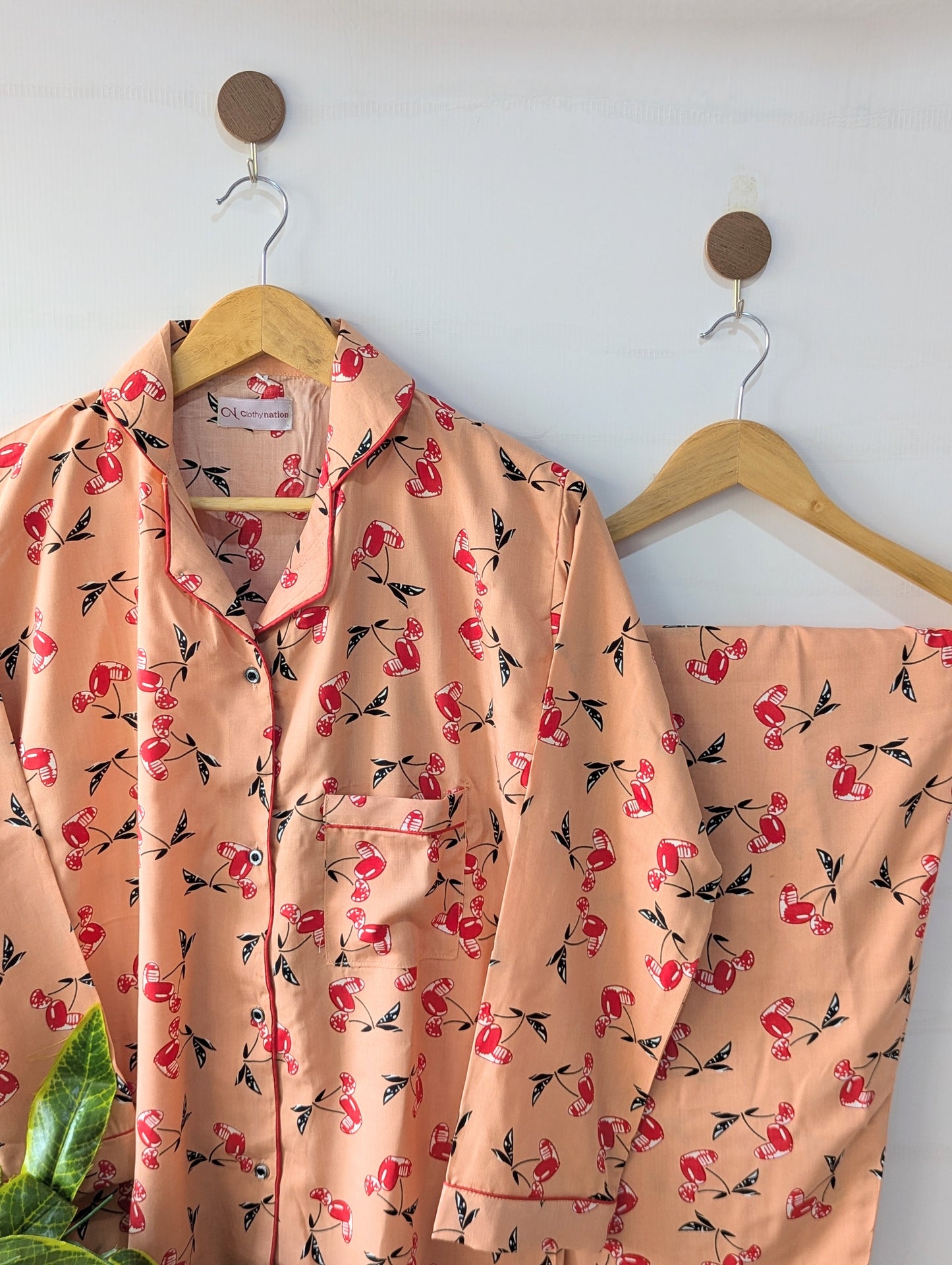 Beige Cherry Linen PJ Set