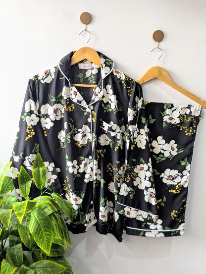 Black Petals Linen PJ Set