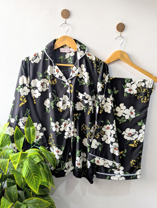 Black Petals Linen PJ Set