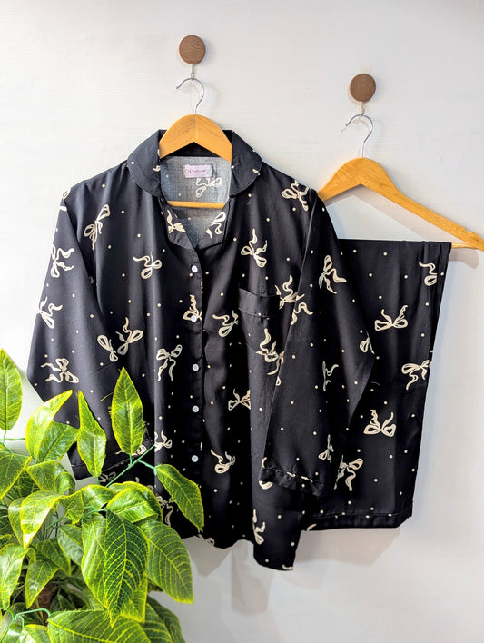 Black Bows Linen PJ Set