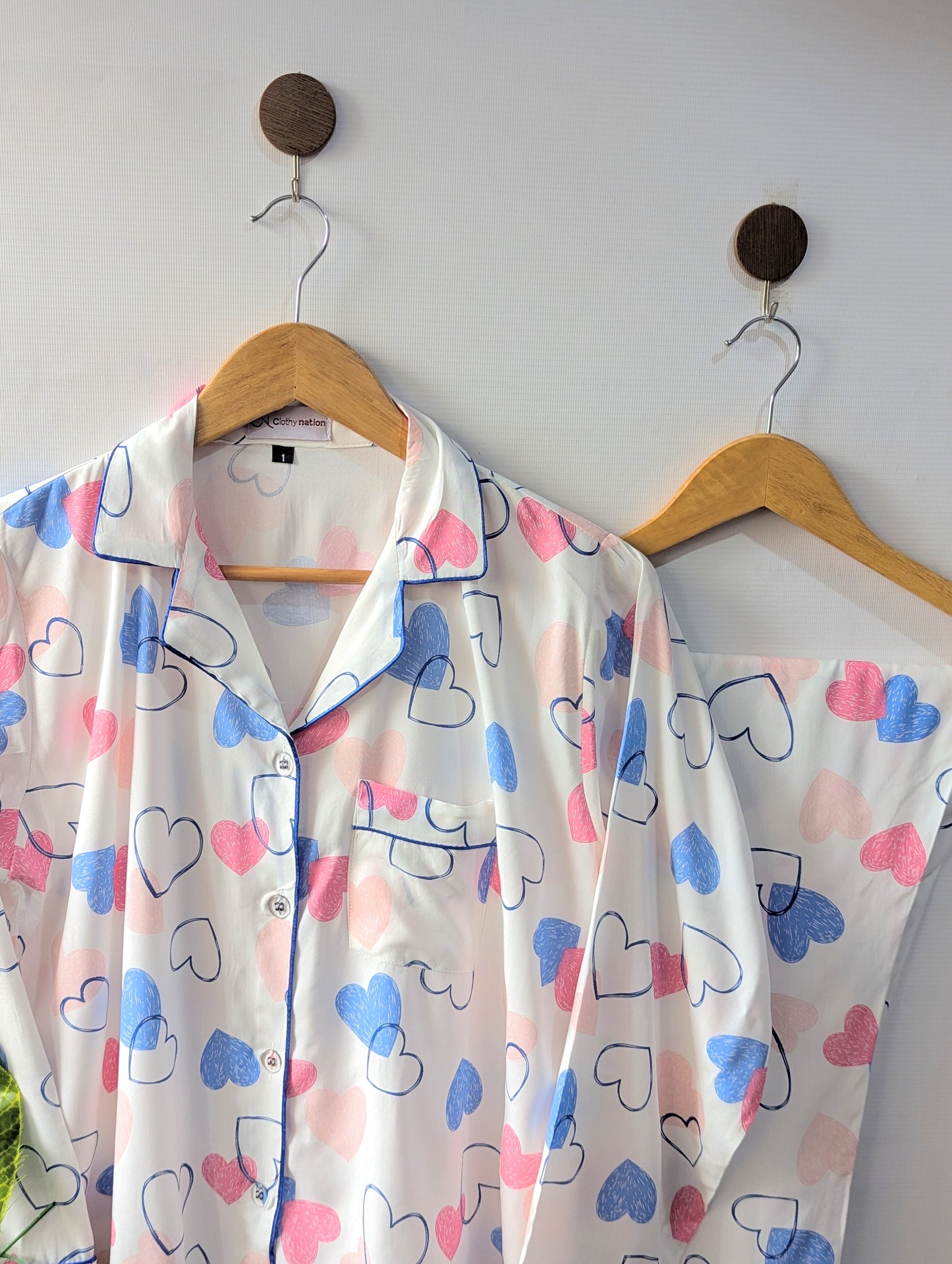 White Multi Hearts Linen PJ Set