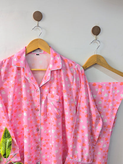 Pink Hearts Linen PJ Set