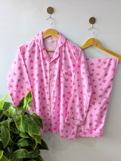 Pink Love Hearts Linen PJ Set