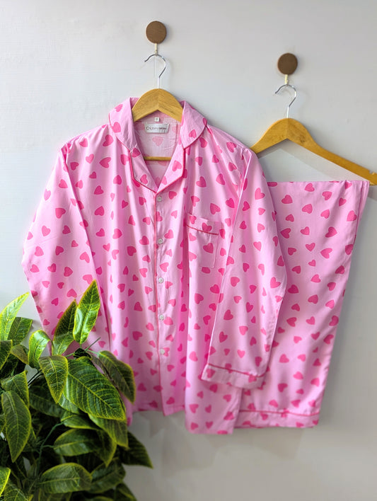 Pink Love Hearts Linen PJ Set