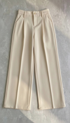 Wide Leg Pleated Korean Pants - Cream