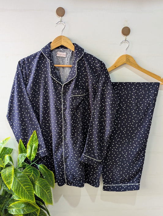 Navy Hearts Linen PJ Set