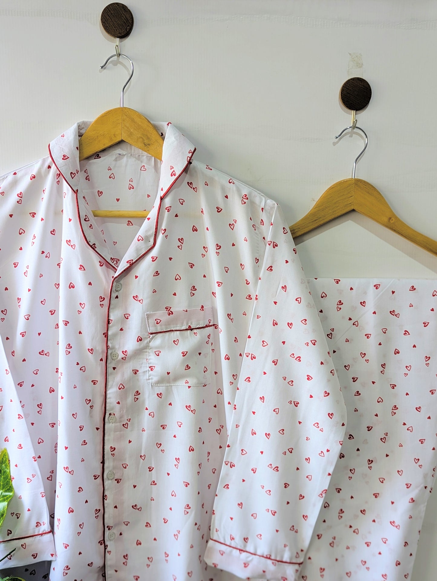 White & Red Hearts Linen PJ Set