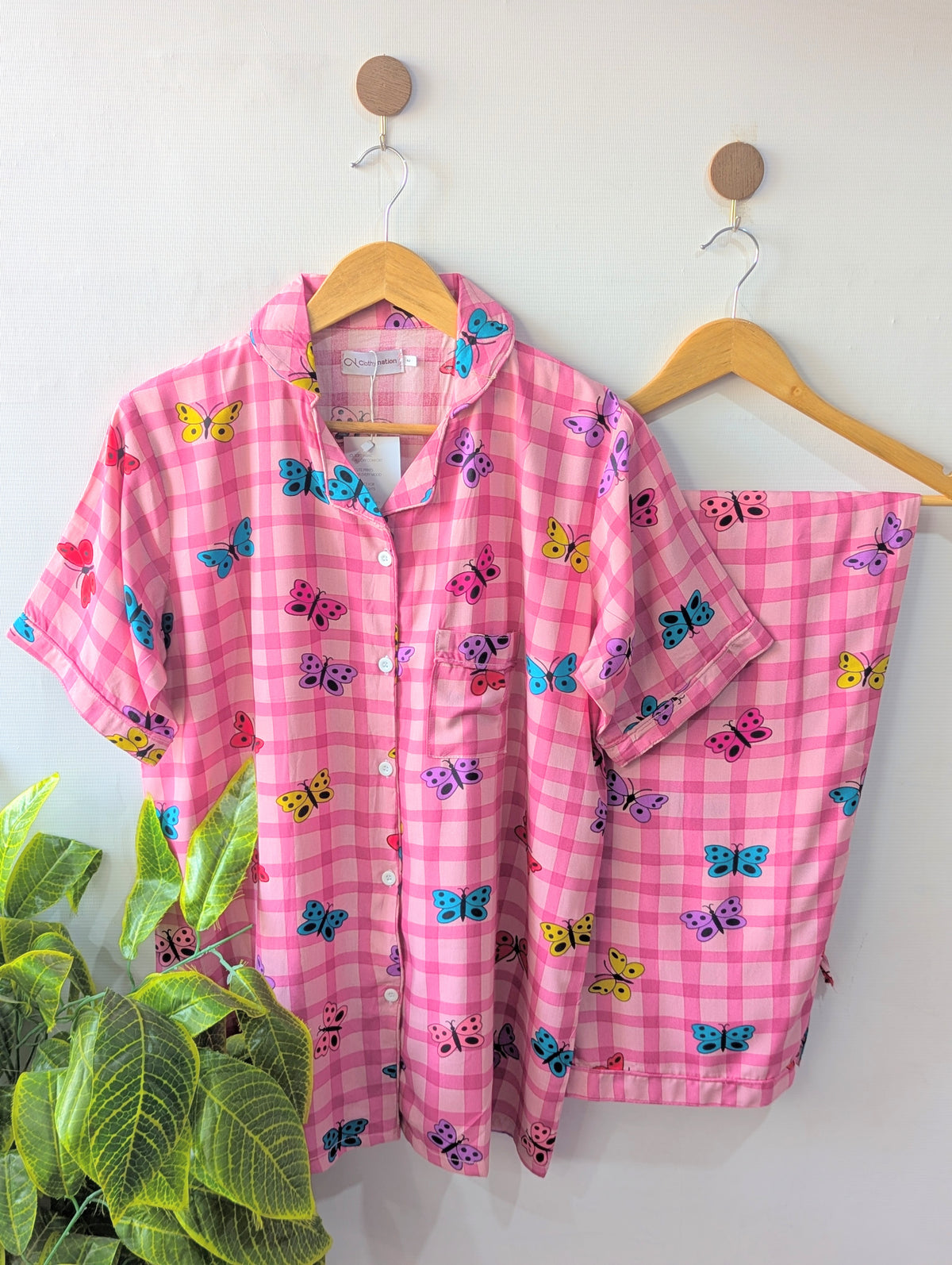 Pink Butterflies Linen PJ Set - Half Sleeves
