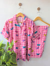 Pink Butterflies Linen PJ Set - Half Sleeves