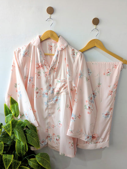 Pink Flower Linen PJ Set