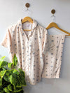 Beige Hearts Linen PJ Set - Half Sleeves