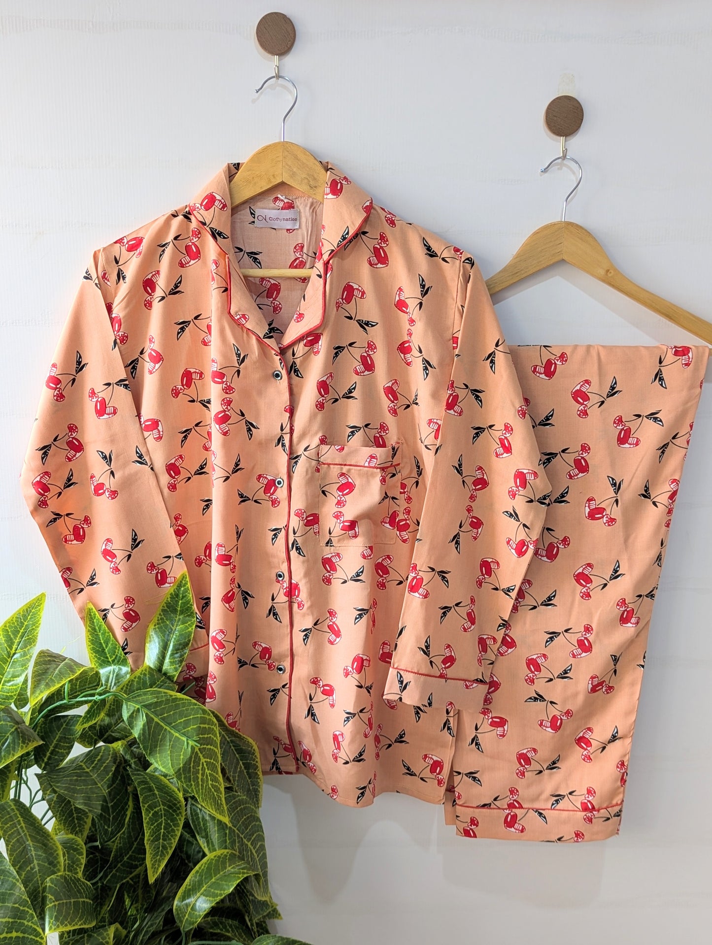 Beige Cherry Linen PJ Set