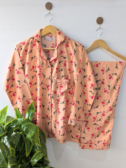 Beige Cherry Linen PJ Set
