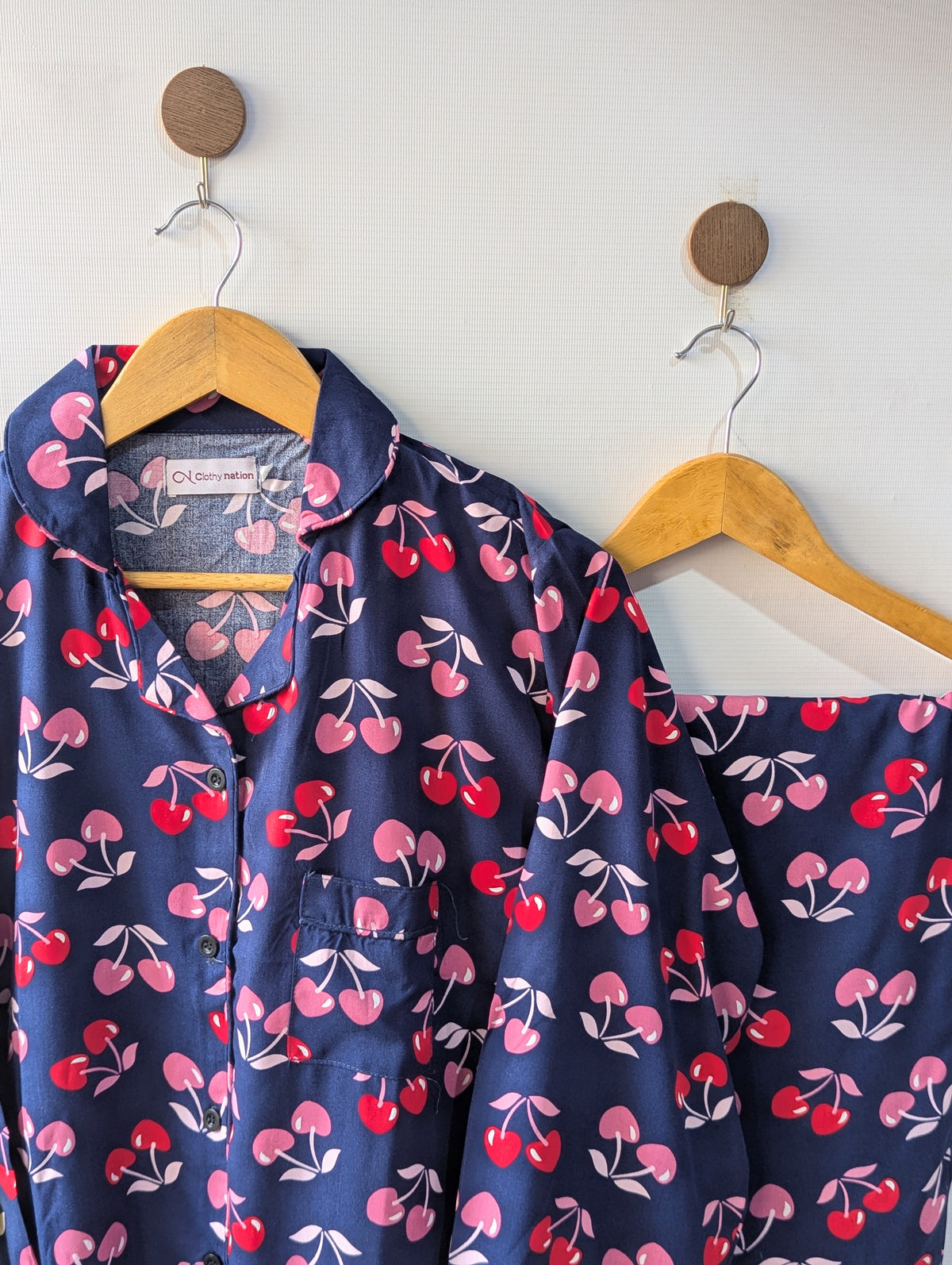 Blue & Pink Cherry Linen PJ Set