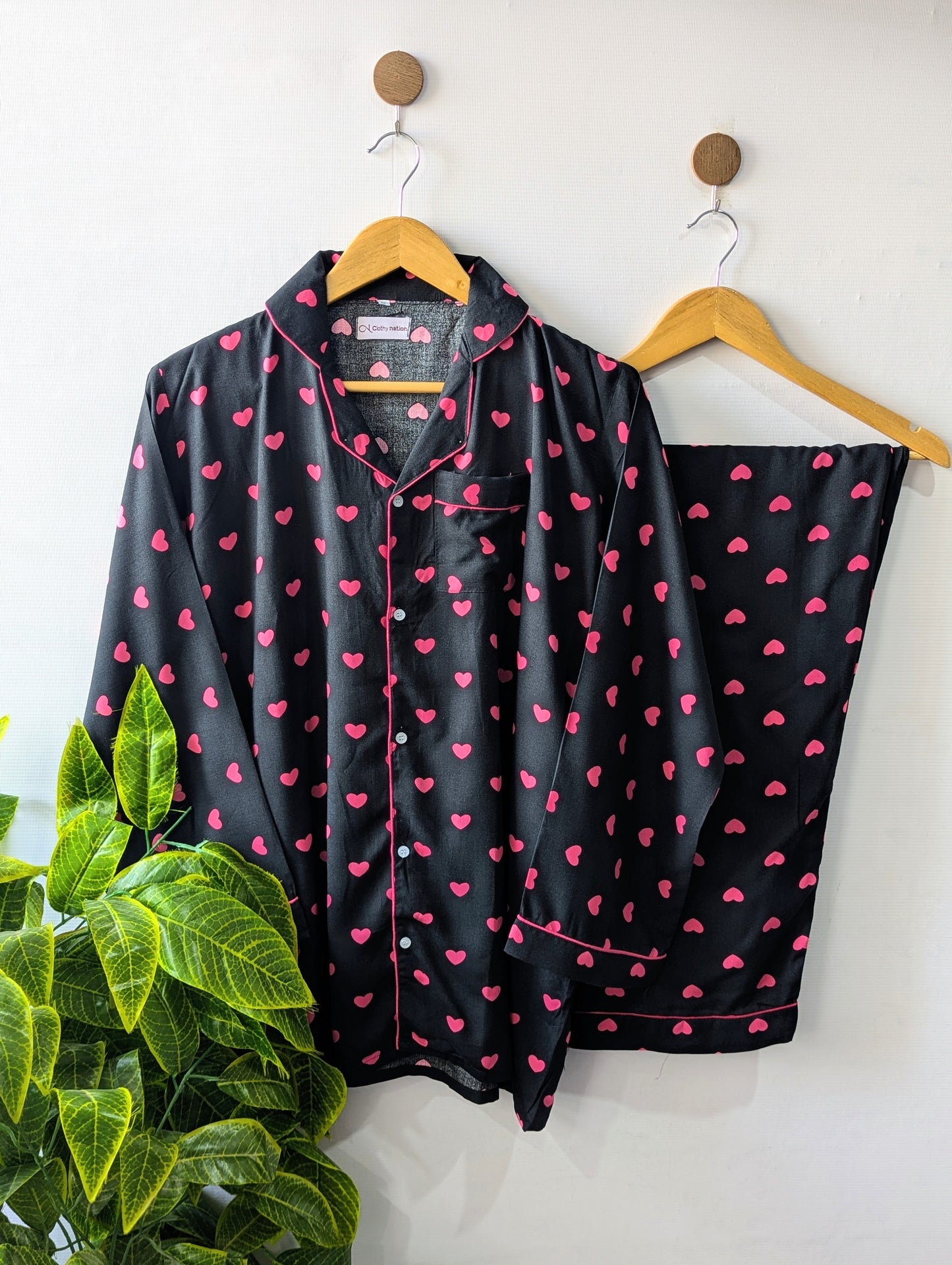 Black & Pink Love Linen PJ Set