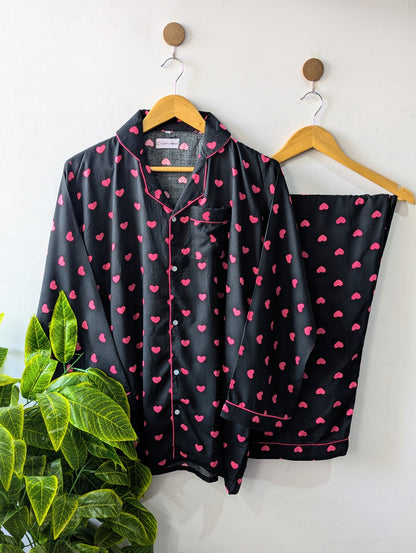 Black & Pink Love Linen PJ Set