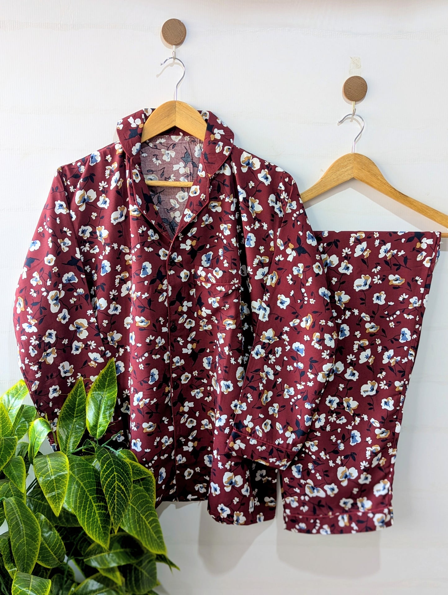 Maroon Petals Linen PJ Set