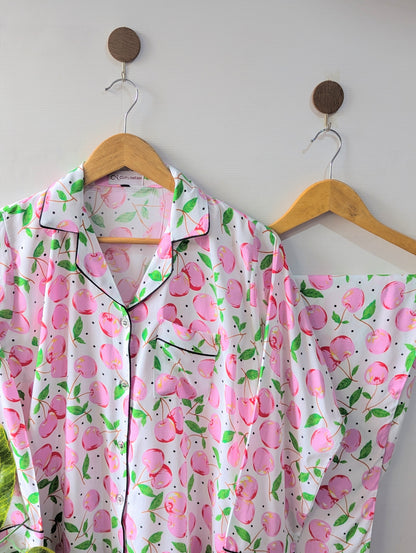 Pink Cherries Linen PJ Set