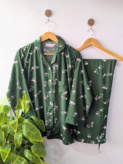 Green Florals Linen PJ Set
