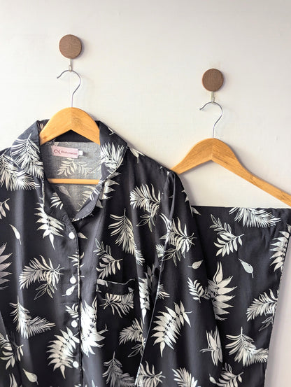 Black Leafs Linen PJ Set