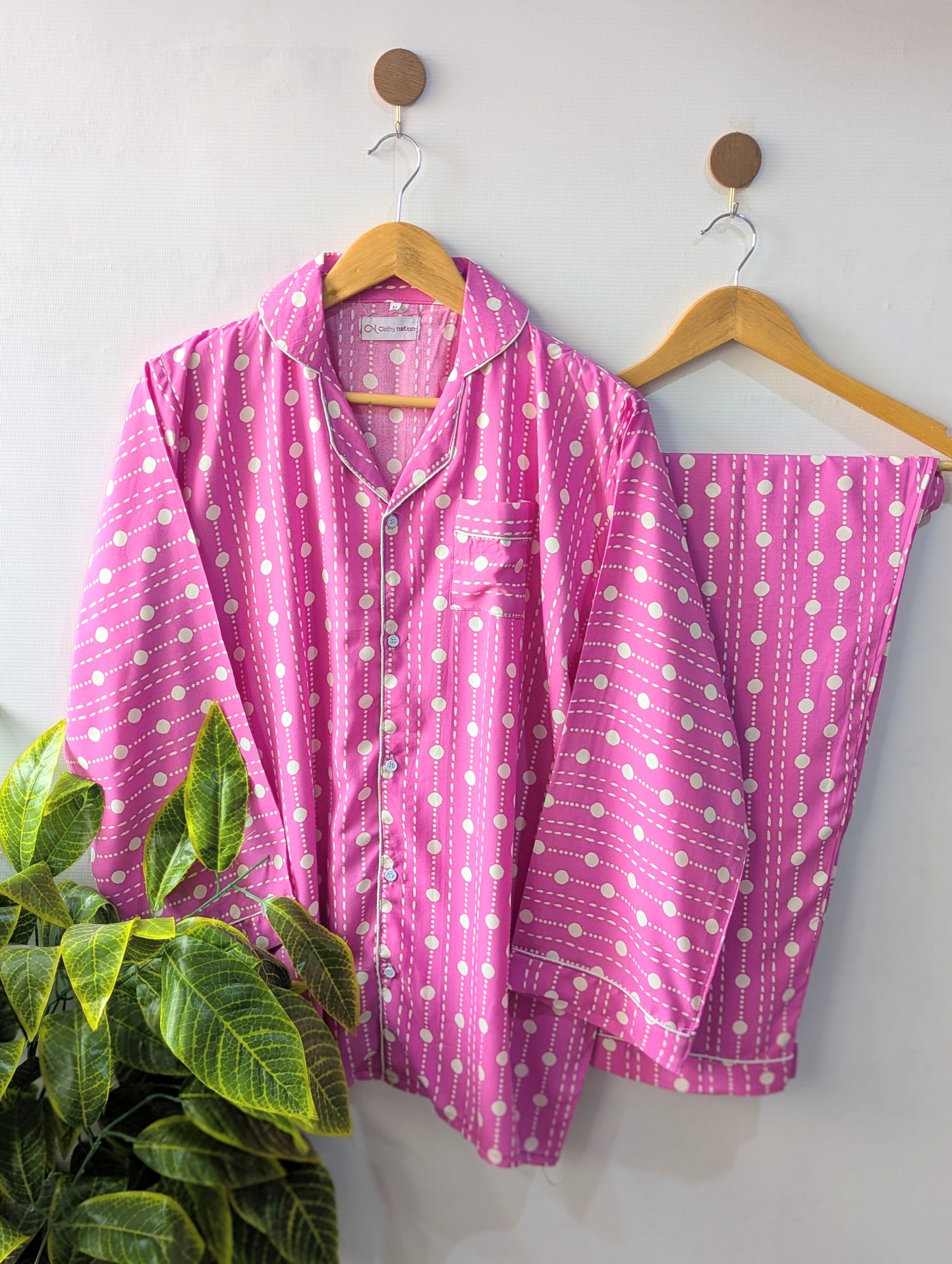 Pink & White Polka Linen PJ Set