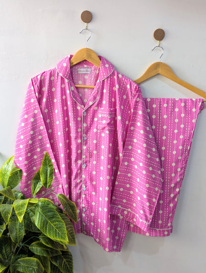 Pink & White Polka Linen PJ Set