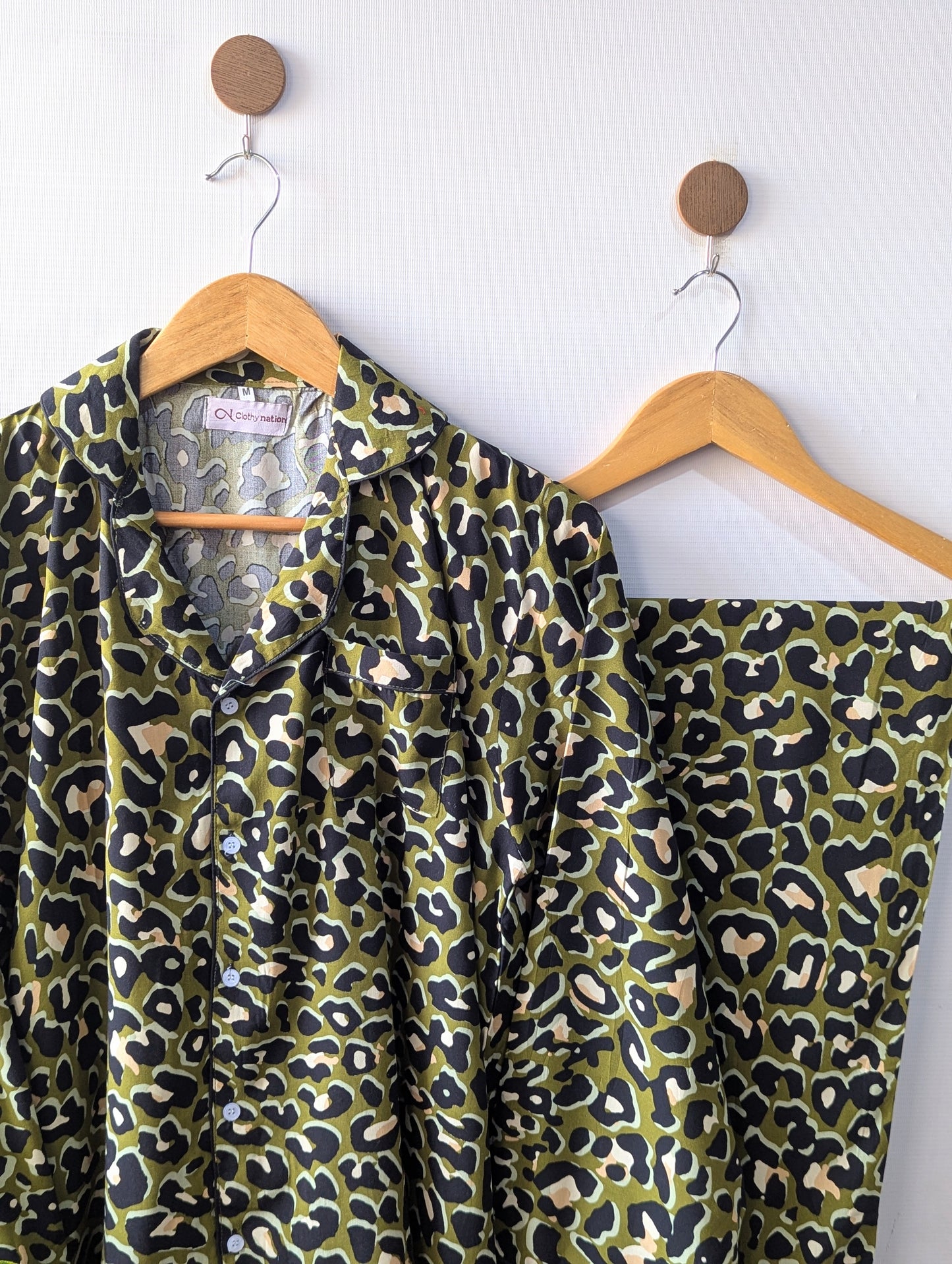 Green Leopard Linen PJ Set