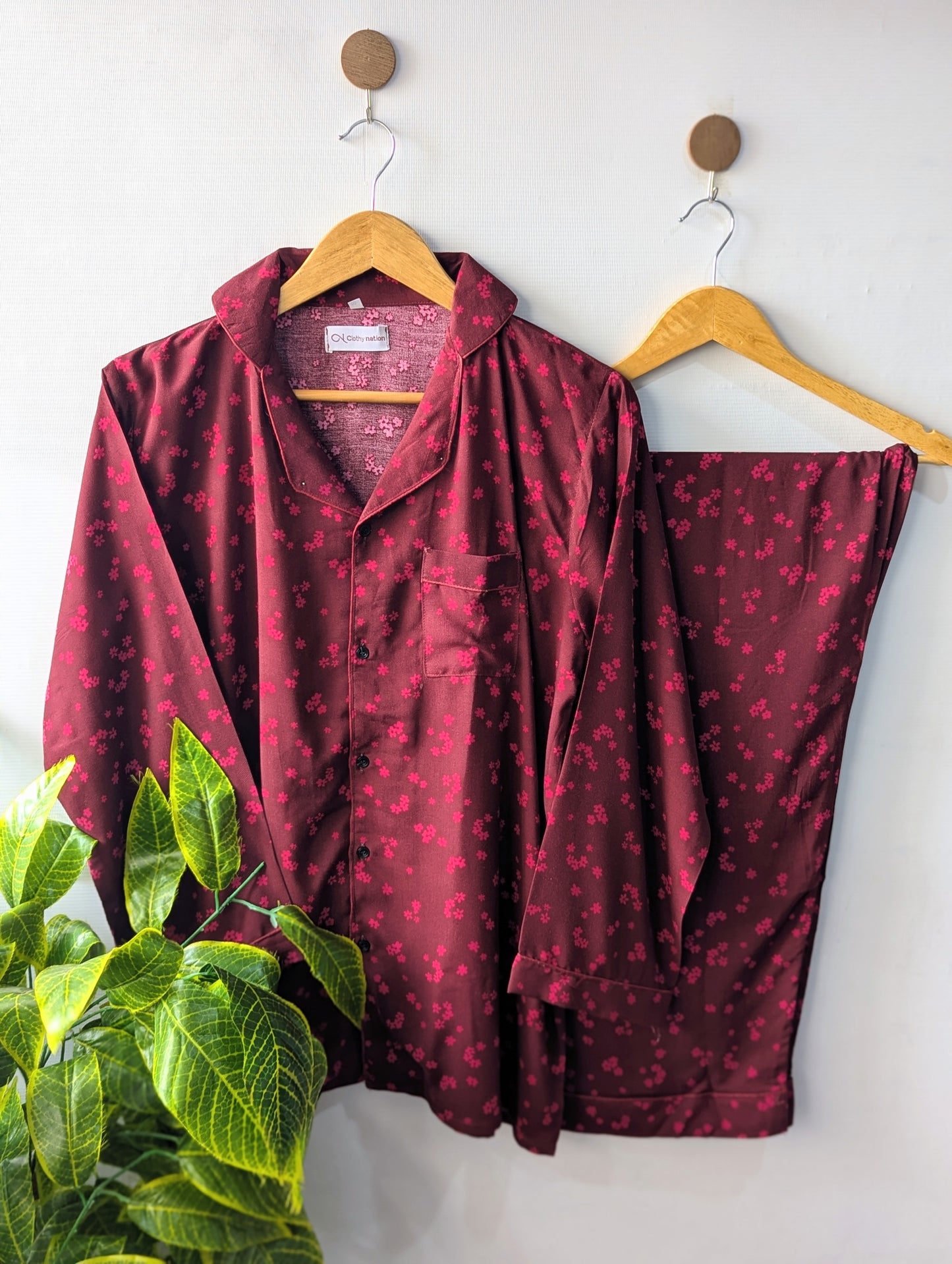 Burgundy Petals Linen PJ Set