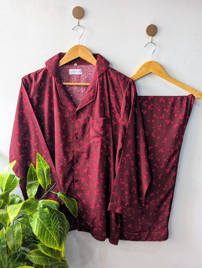 Burgundy Petals Linen PJ Set