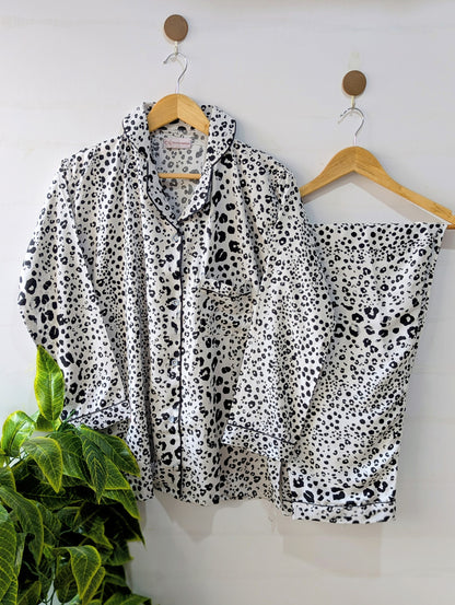 White Leopard Linen PJ Set