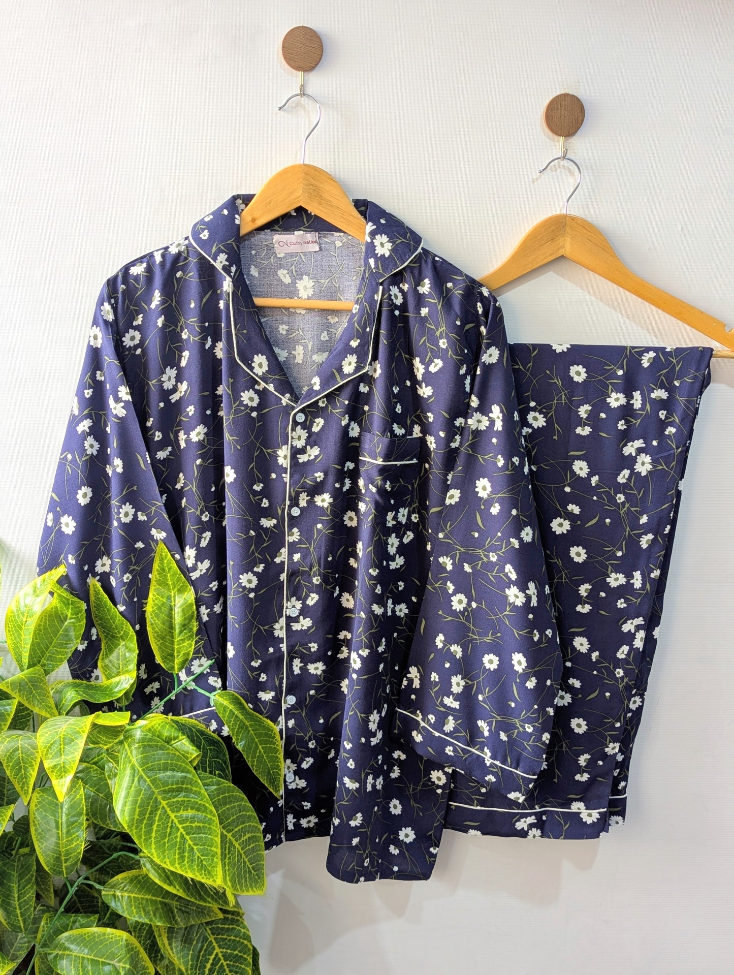 Navy Petals Linen PJ Set