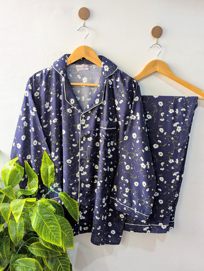 Navy Petals Linen PJ Set