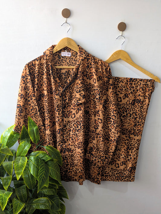 Leopard Print Linen PJ Set