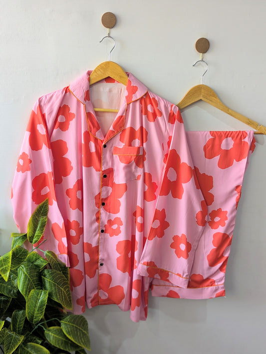 Pink Daisy Linen PJ Set