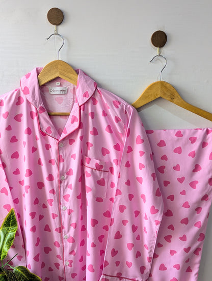 Pink Love Hearts Linen PJ Set