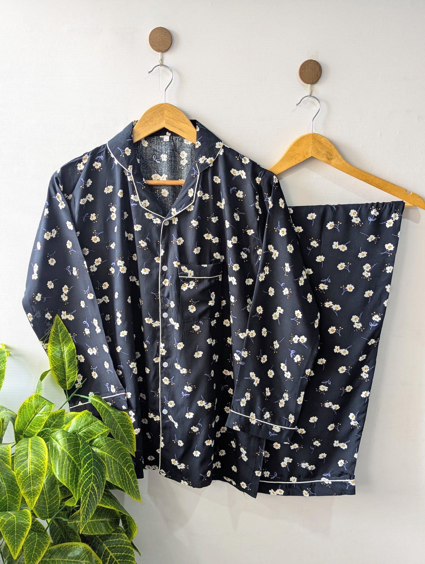 Navy Petals Linen PJ Set