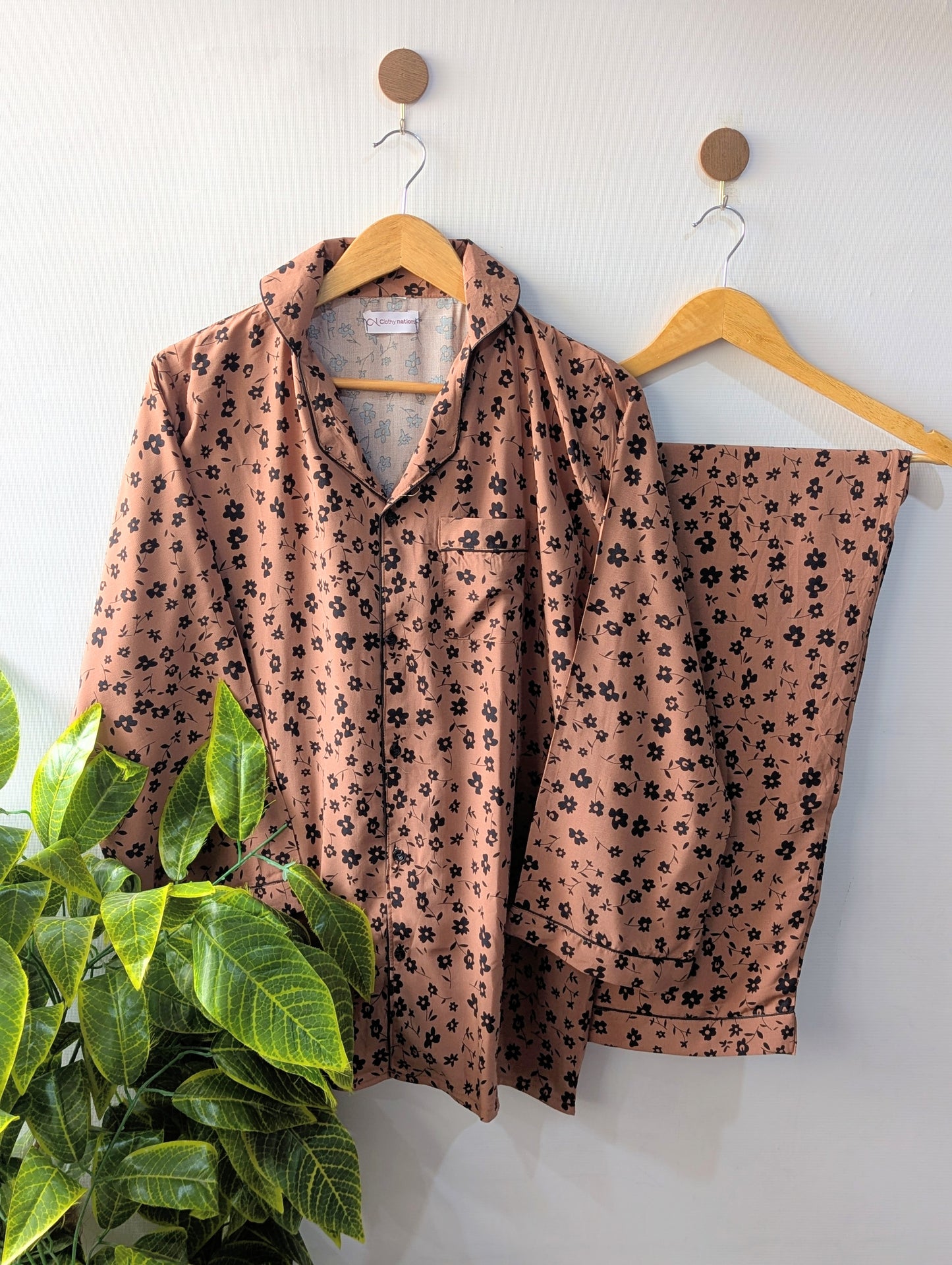 Brown Petals Linen PJ Set