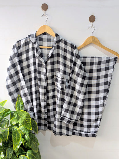 White & Grey Checks Linen PJ Set