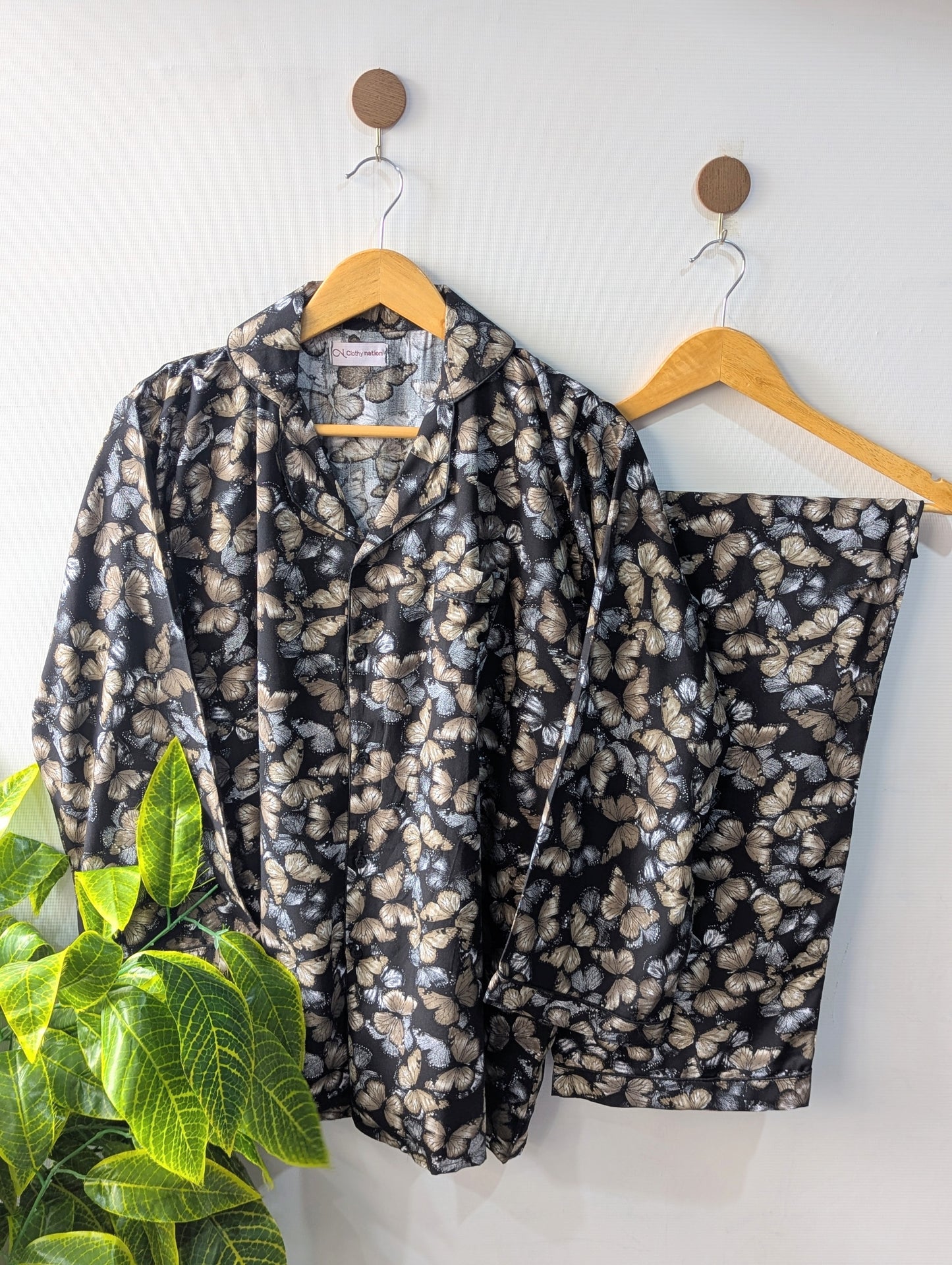 Black Butterflies Linen PJ Set