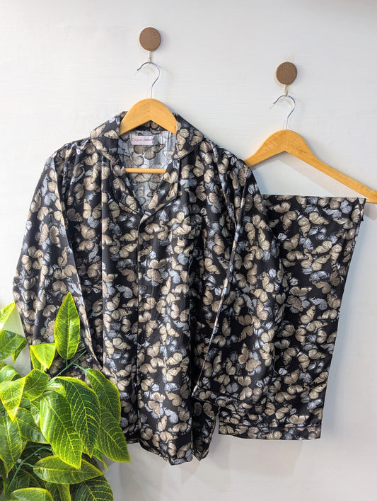 Black Butterflies Linen PJ Set