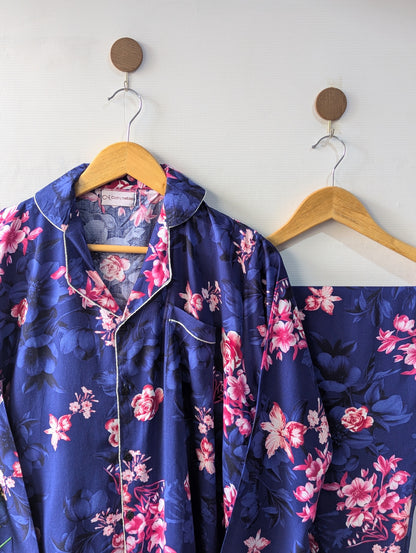 Navy & Pink Florals Linen PJ Set