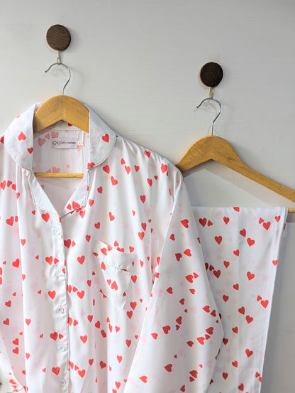 White & Red Hearts Linen PJ Set