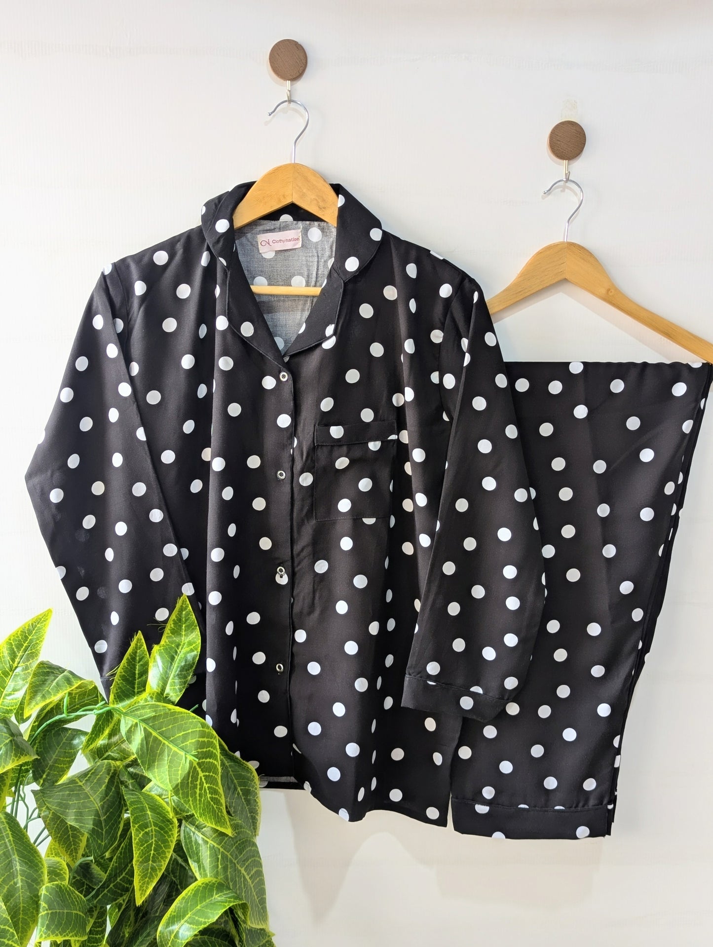 Polka Black Linen PJ Set