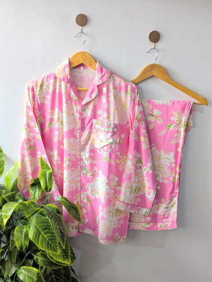Pinkish Florals Linen PJ Set
