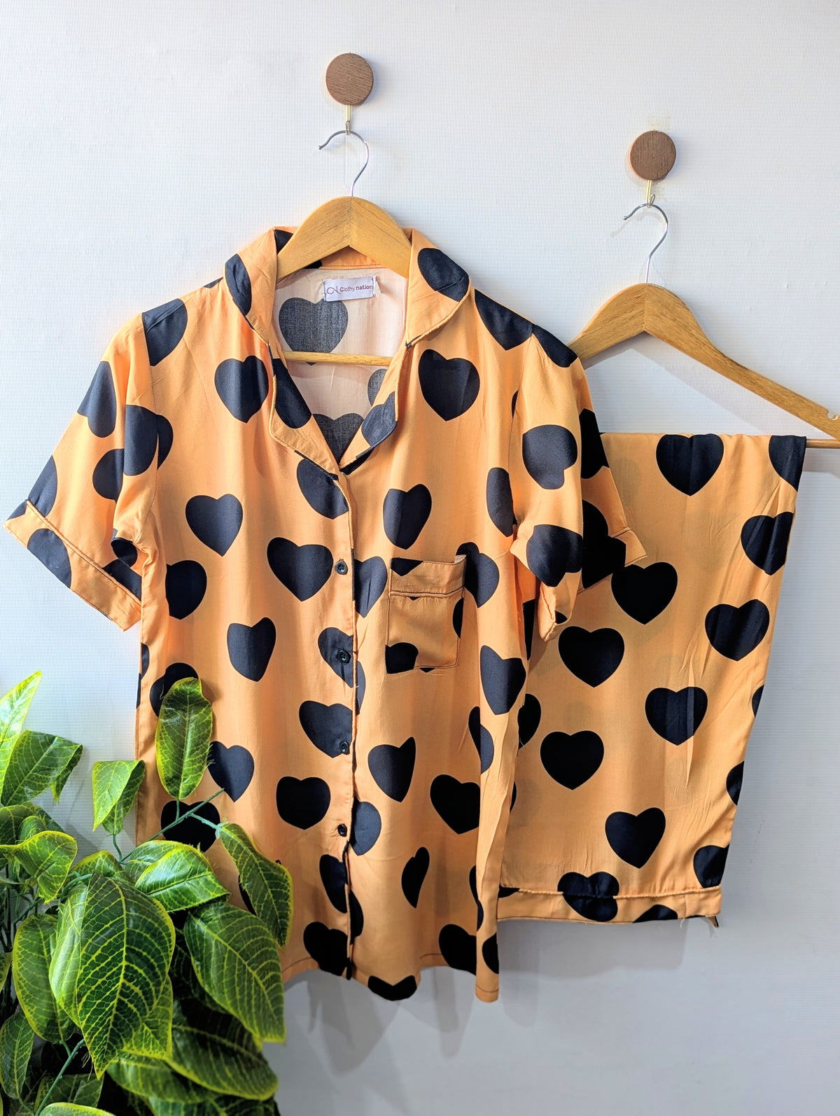 Peachy Hearts Linen PJ Set - Half Sleeves
