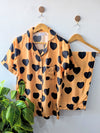 Peachy Hearts Linen PJ Set - Half Sleeves